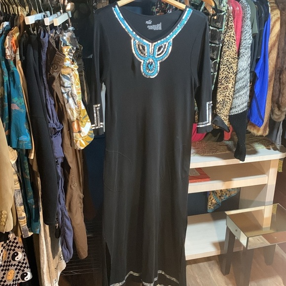 Patio Casuals by Cabernet Maxi Dress w/Turquoise & Silver Beading Sequin Detail - Picture 12 of 15